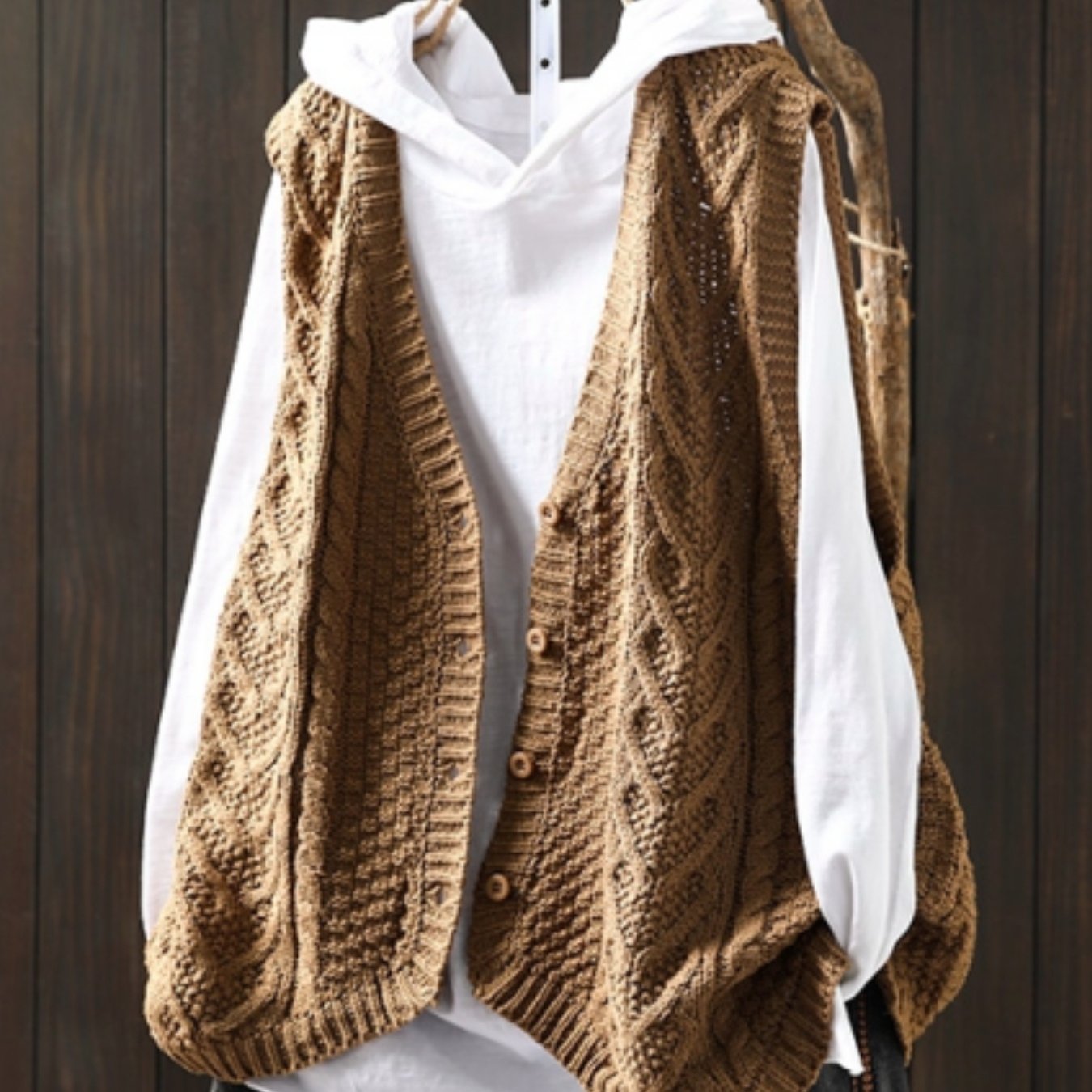 Vrouwen Elegante Open Vest - Knoopsluiting Cardigan met Medium Stretch, Effen Kleur Lagenstuk voor Lente Zomer Herfst, Handwas/Droogreinigen, Geen T-Shirt Inbegrepen, Mouwloze Vestjes, Seizoensmode, Casual Layering, Gestructureerd Patroon, Knopen aan de V