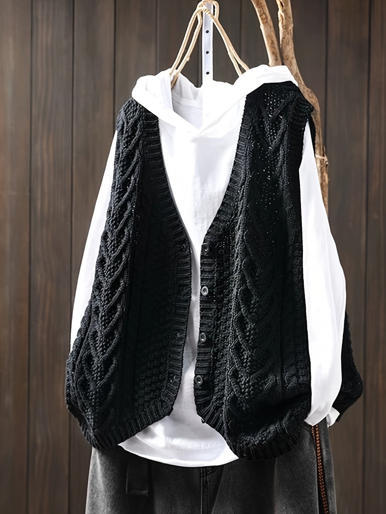 Vrouwen Elegante Open Vest - Knoopsluiting Cardigan met Medium Stretch, Effen Kleur Lagenstuk voor Lente Zomer Herfst, Handwas/Droogreinigen, Geen T-Shirt Inbegrepen, Mouwloze Vestjes, Seizoensmode, Casual Layering, Gestructureerd Patroon, Knopen aan de V