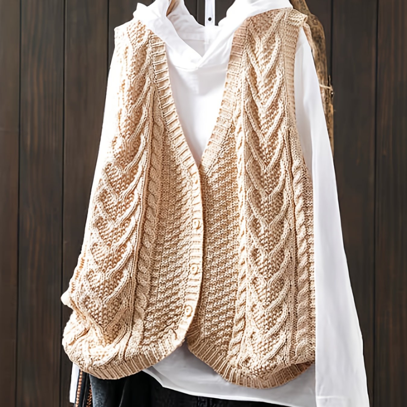 Vrouwen Elegante Open Vest - Knoopsluiting Cardigan met Medium Stretch, Effen Kleur Lagenstuk voor Lente Zomer Herfst, Handwas/Droogreinigen, Geen T-Shirt Inbegrepen, Mouwloze Vestjes, Seizoensmode, Casual Layering, Gestructureerd Patroon, Knopen aan de V