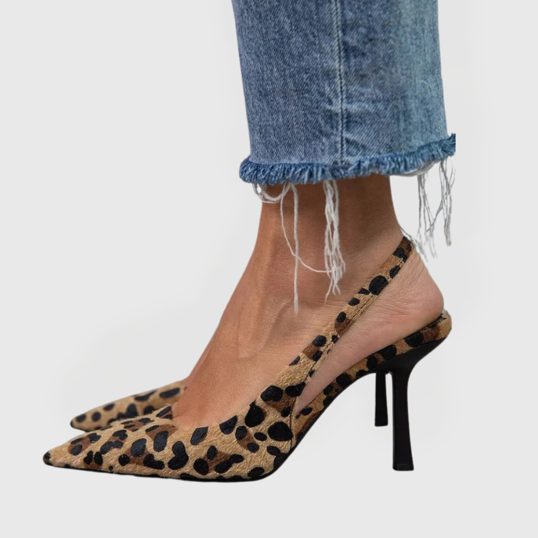 Seda - Pointed Toe Leopard Print Slingback Khaki Stiletto Heels