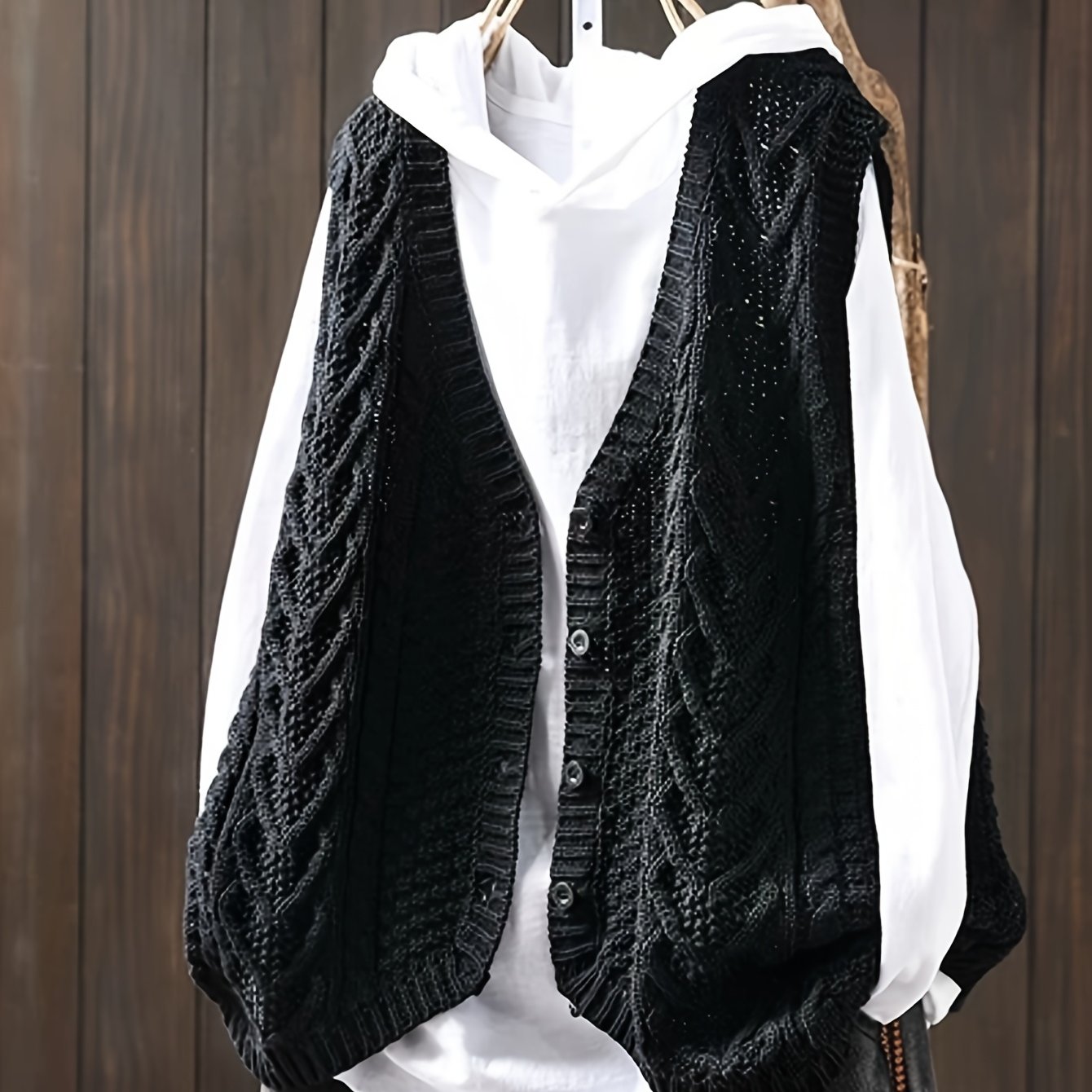 Vrouwen Elegante Open Vest - Knoopsluiting Cardigan met Medium Stretch, Effen Kleur Lagenstuk voor Lente Zomer Herfst, Handwas/Droogreinigen, Geen T-Shirt Inbegrepen, Mouwloze Vestjes, Seizoensmode, Casual Layering, Gestructureerd Patroon, Knopen aan de V