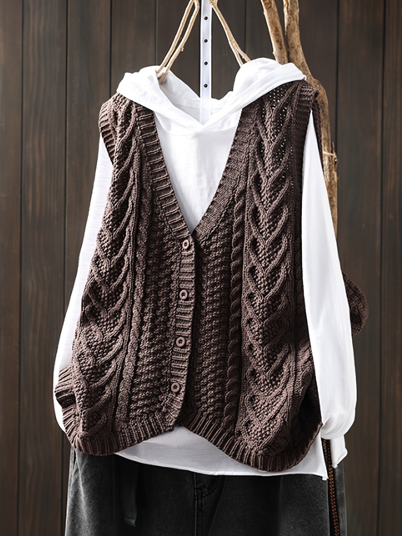 Vrouwen Elegante Open Vest - Knoopsluiting Cardigan met Medium Stretch, Effen Kleur Lagenstuk voor Lente Zomer Herfst, Handwas/Droogreinigen, Geen T-Shirt Inbegrepen, Mouwloze Vestjes, Seizoensmode, Casual Layering, Gestructureerd Patroon, Knopen aan de V