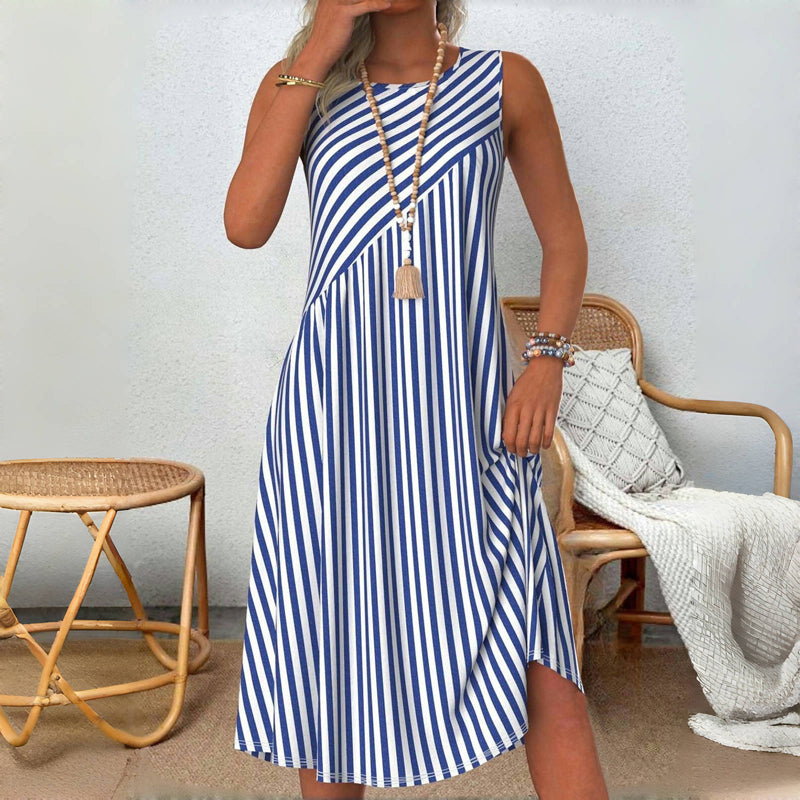 CATHERINE | SLEEVELESS STRIPED SUMMER DRESS WITH FLATTERING TUMMY COVERAGE