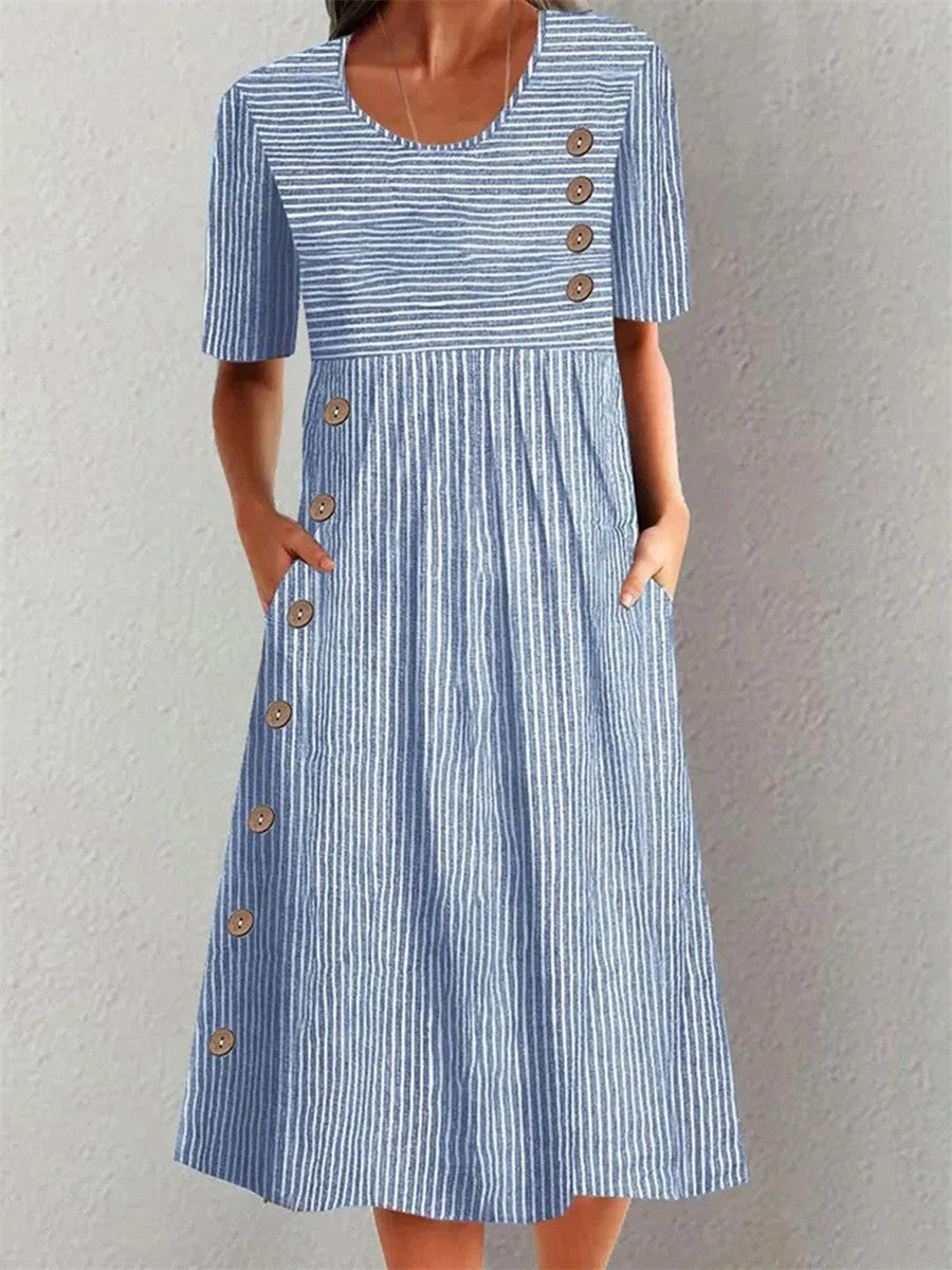 CORA | STRIPED COTTON MIDI DRESS WITH RELAXED ELEGANCE