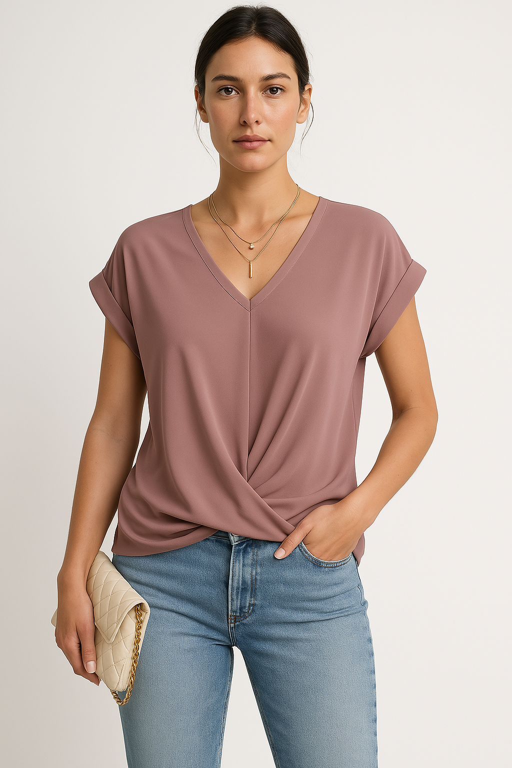 Zaya – Twist Front V-Neck Top