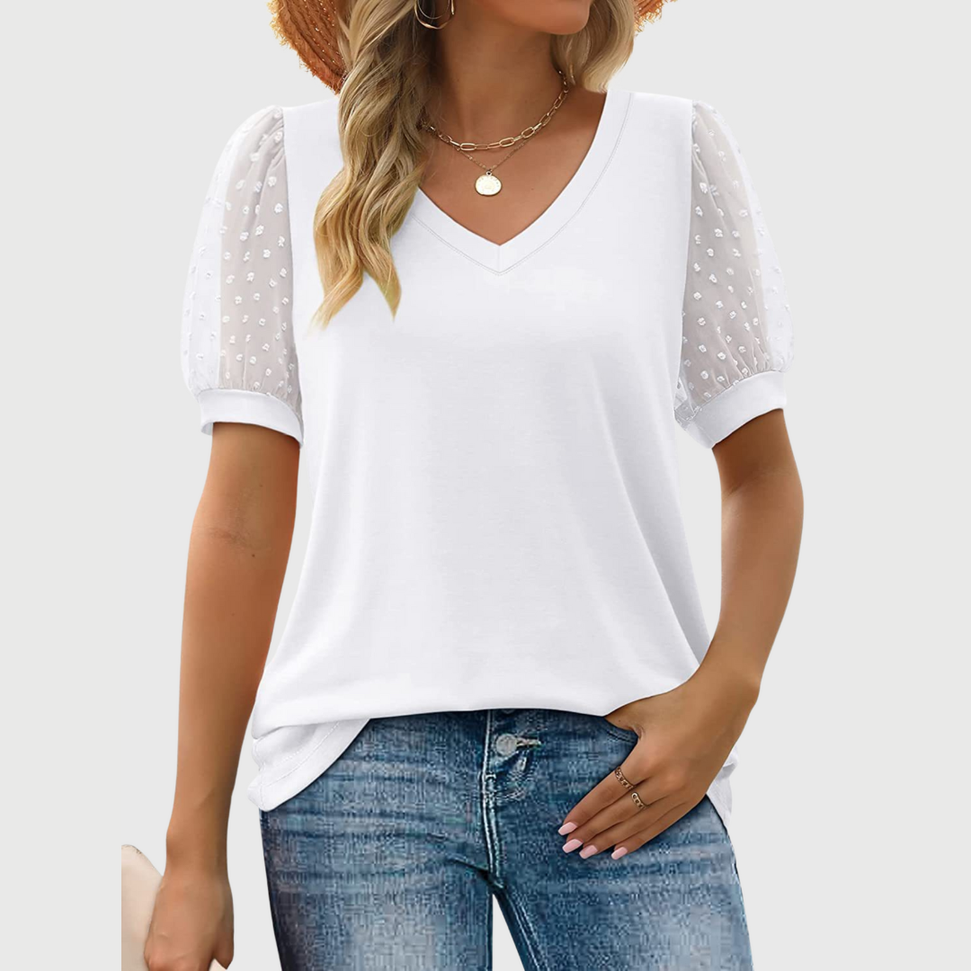 Rema – Sheer Sleeve V-Neck Top