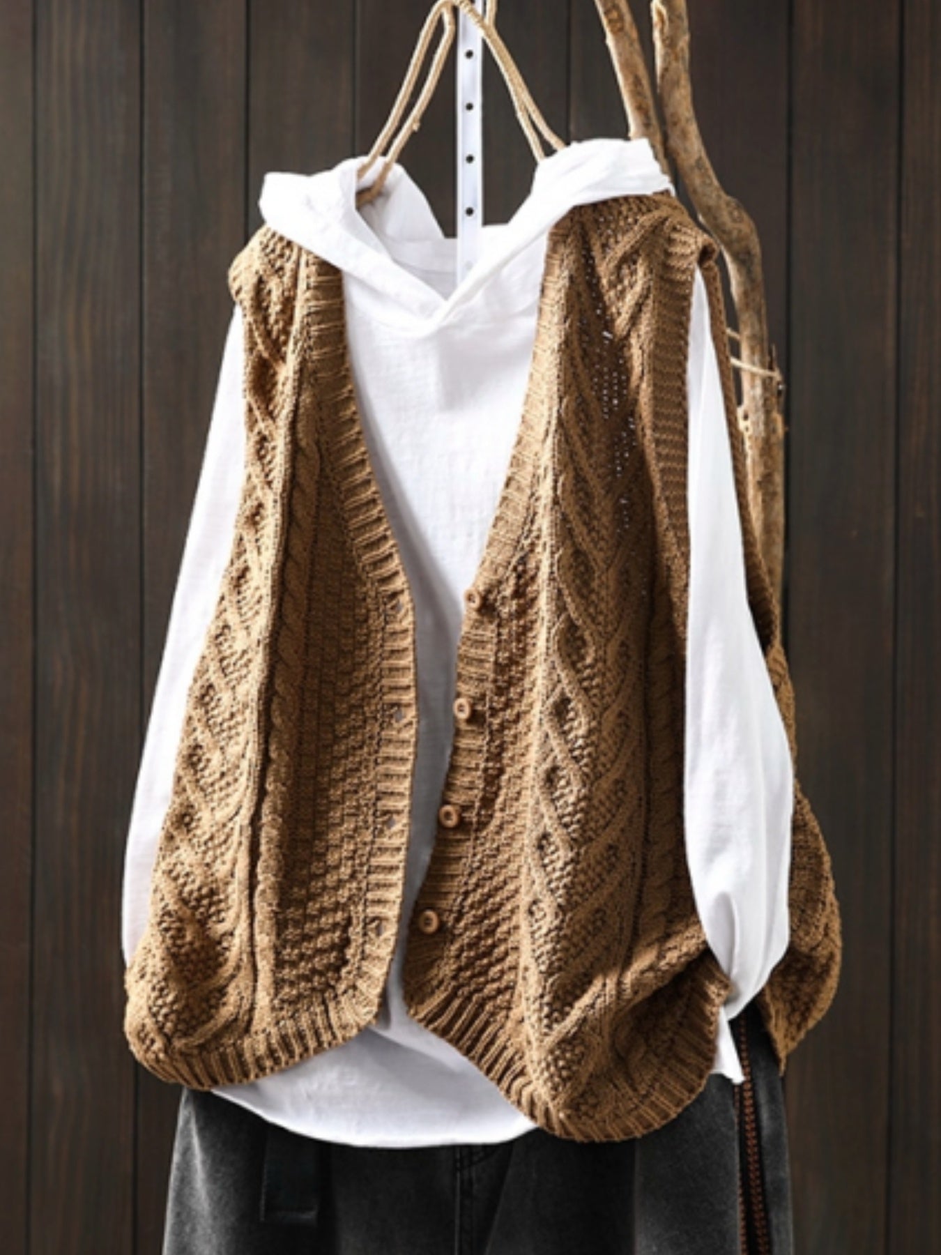 Vrouwen Elegante Open Vest - Knoopsluiting Cardigan met Medium Stretch, Effen Kleur Lagenstuk voor Lente Zomer Herfst, Handwas/Droogreinigen, Geen T-Shirt Inbegrepen, Mouwloze Vestjes, Seizoensmode, Casual Layering, Gestructureerd Patroon, Knopen aan de V